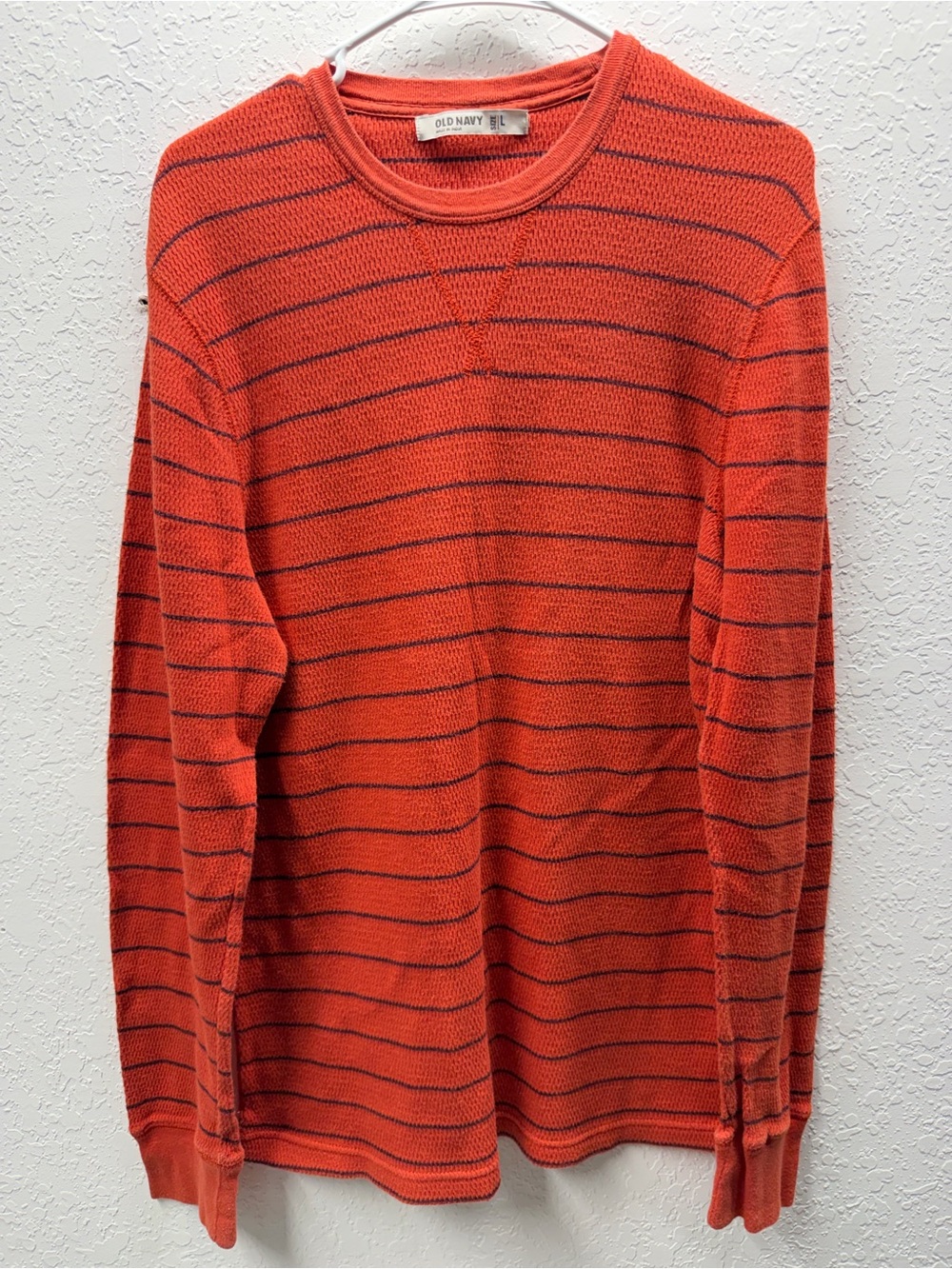 Flawed 100% cotton fall sweater striped mens large long sleeve crewneck textured